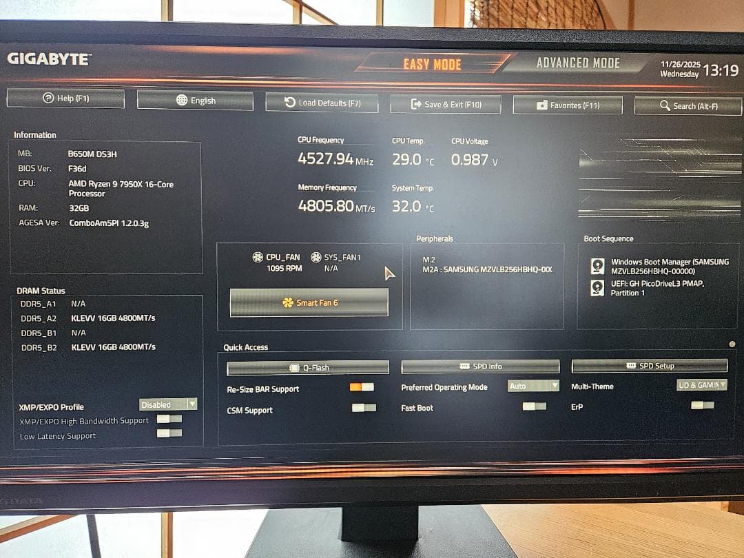 自作PC　Ryzen9 7950X/メモリ32GB/SSD256GB　グラボ無し