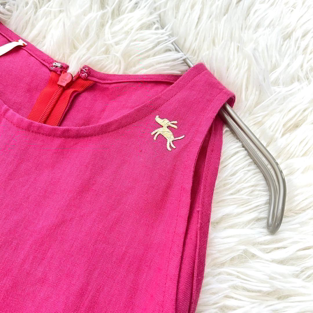 ハヤマサンデー 麻100 オールインワン リボンベルト 刺繍ロゴ ワイドパンツ