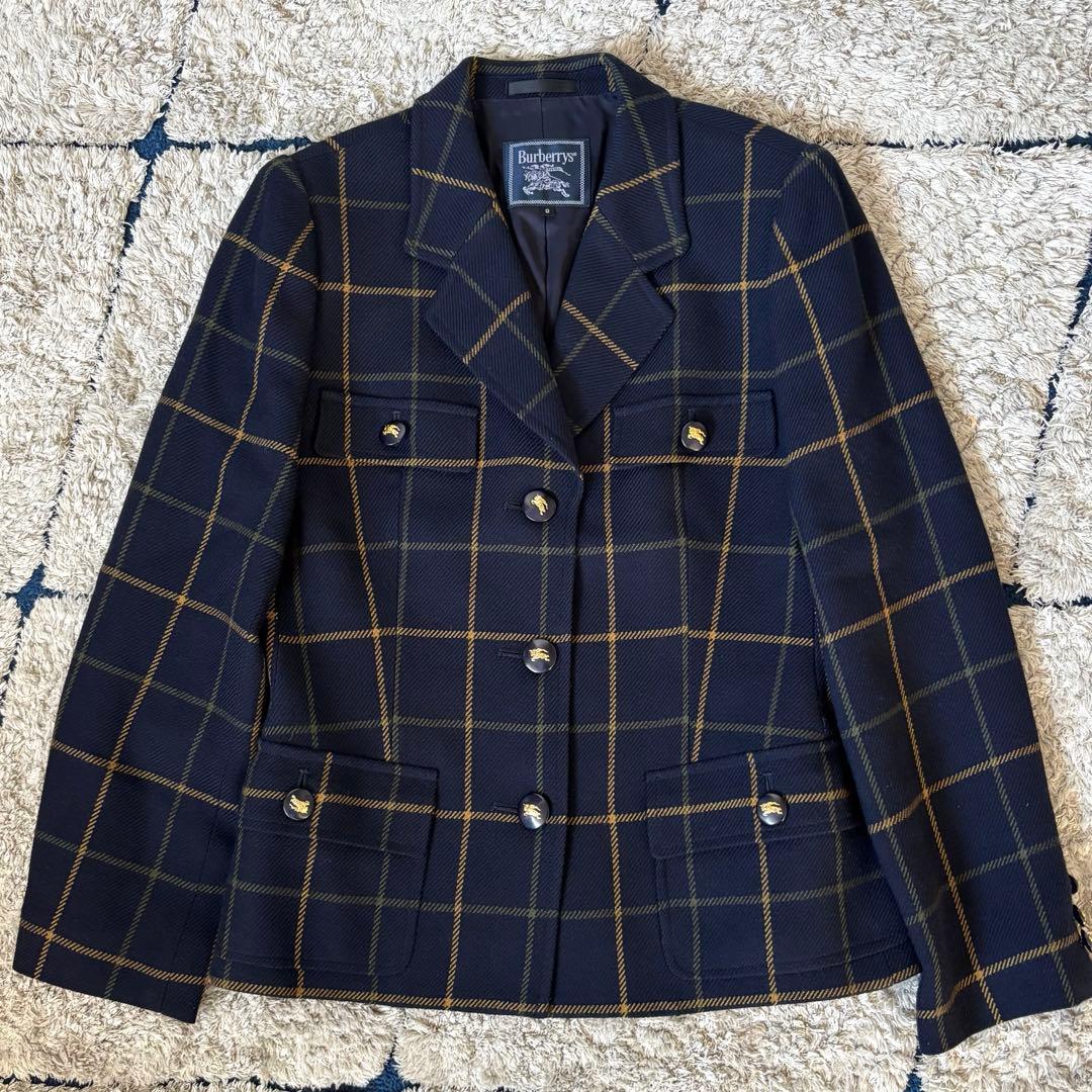 【未使用級✨】バーバリー　テーラードジャケット　メタル釦　チェック　ウール　9