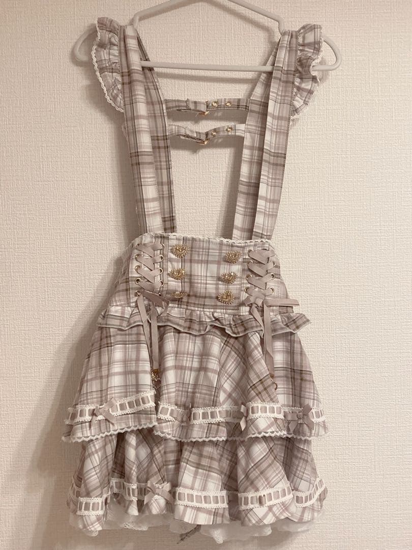 美品 LIZLISA はしごリボンチェックティアードスカパン ピンク