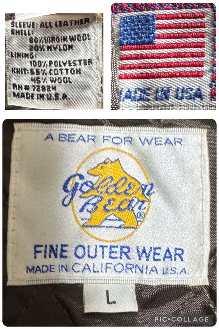 稀少 WTAPS元ネタ GOLDEN BEAR フルデコ 袖革 スタジャン L