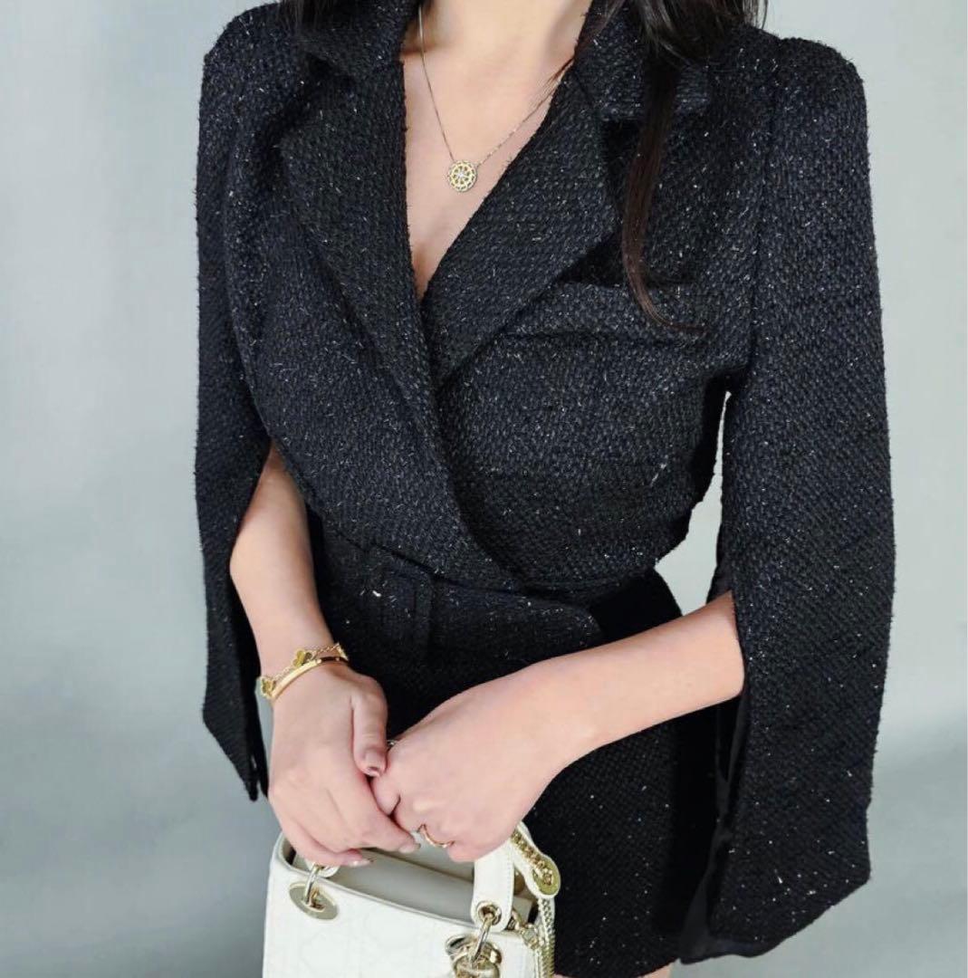 タグ付きRandy スリーブスリットウールコンビネゾン ブラック