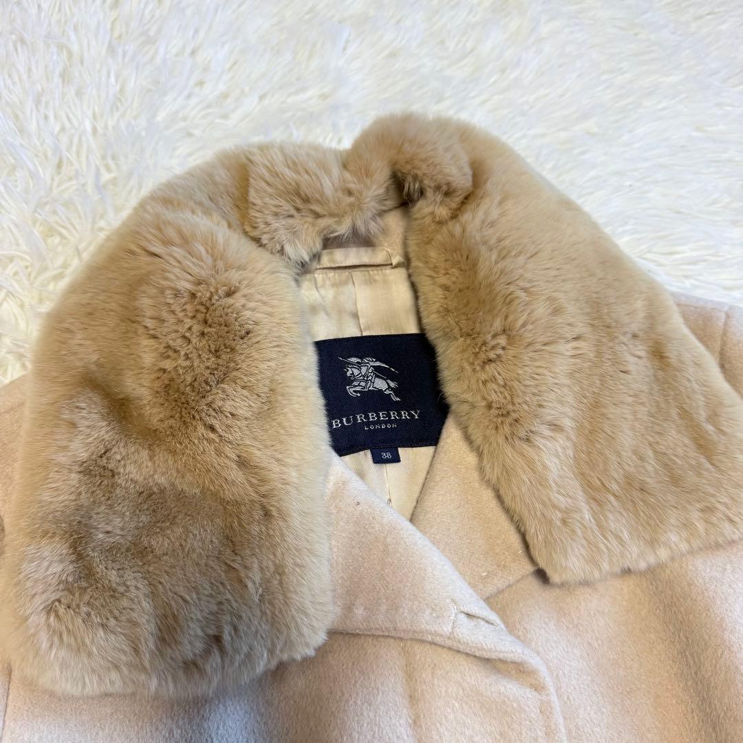 【バーバリーロンドン】 アンゴラ ラビットファー ノバチェック コート ベルト