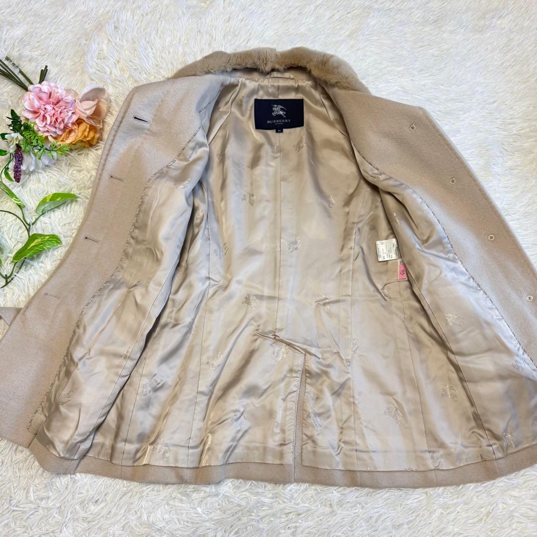 【バーバリーロンドン】 アンゴラ ラビットファー ノバチェック コート ベルト