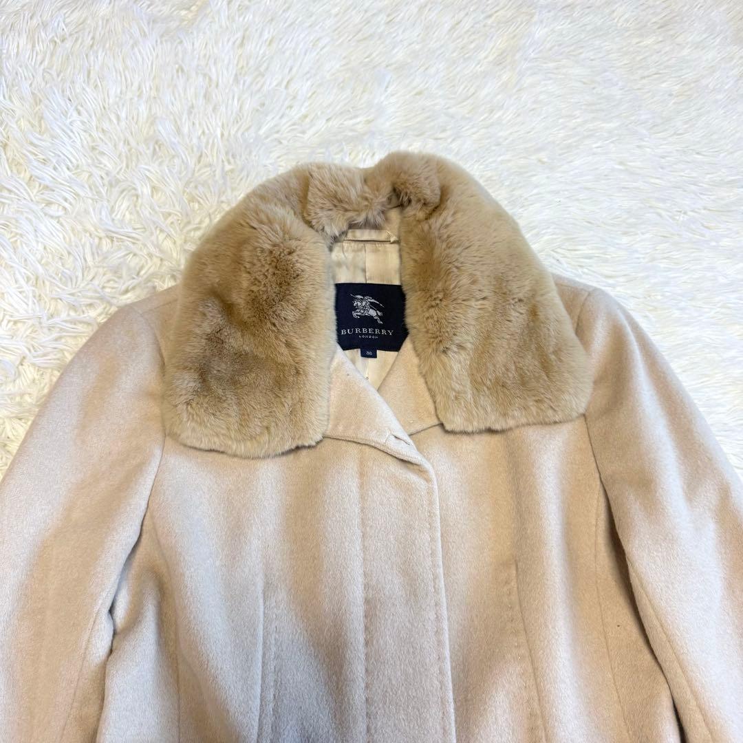 【バーバリーロンドン】 アンゴラ ラビットファー ノバチェック コート ベルト