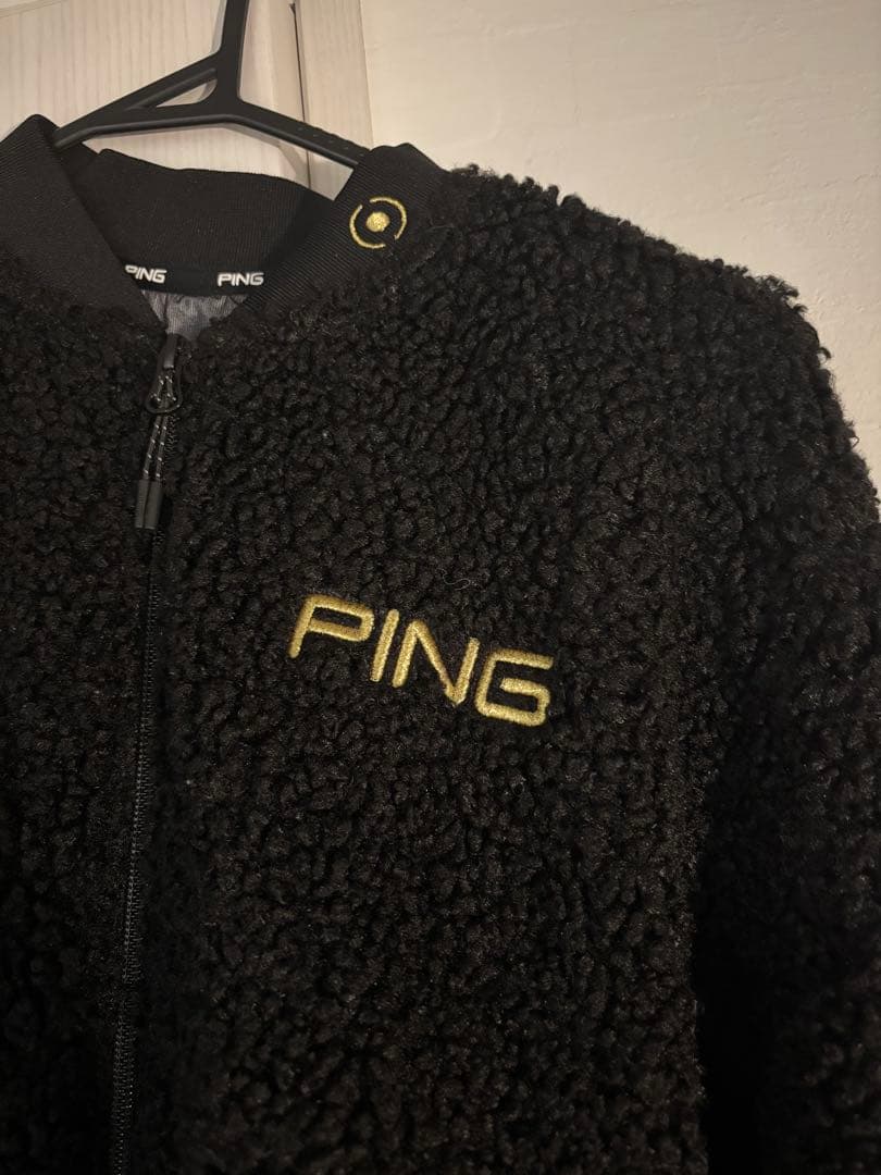 PING ボア素材 ジップアップジャケット ブラック