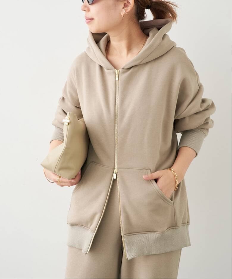 Warm ジップ フーディー　ベージュ　ドゥーズィエムクラス