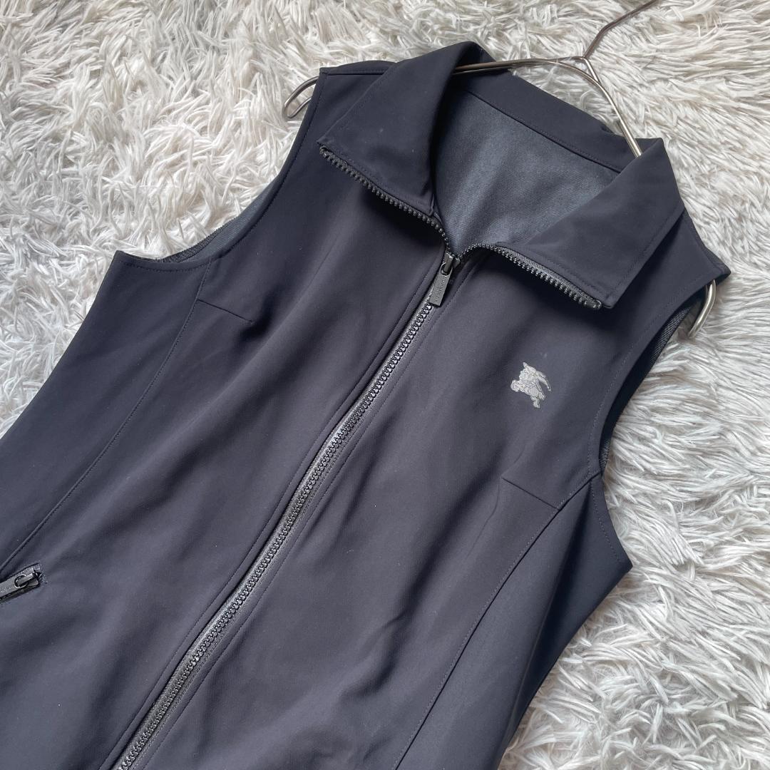 バーバリーゴルフ ノースリーブワンピース M〜L ブラック フルジップ ロゴ刺繍