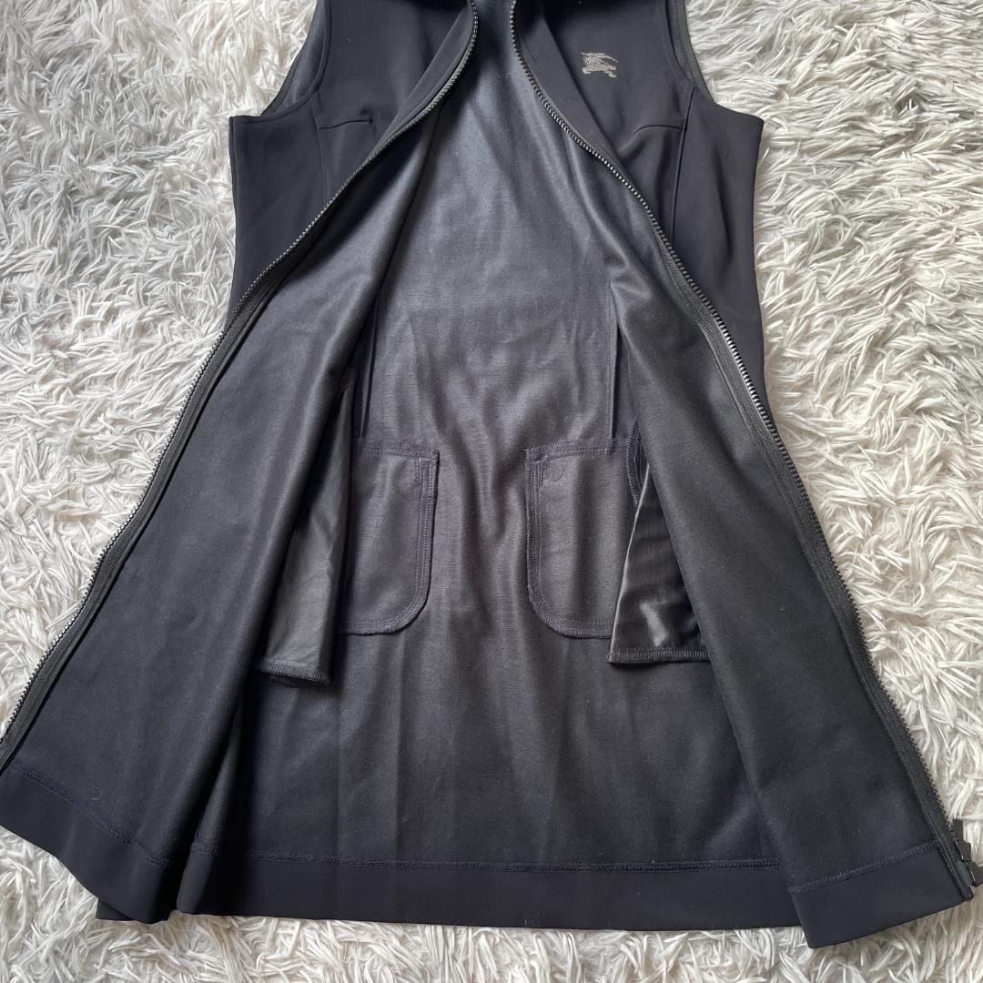 バーバリーゴルフ ノースリーブワンピース M〜L ブラック フルジップ ロゴ刺繍