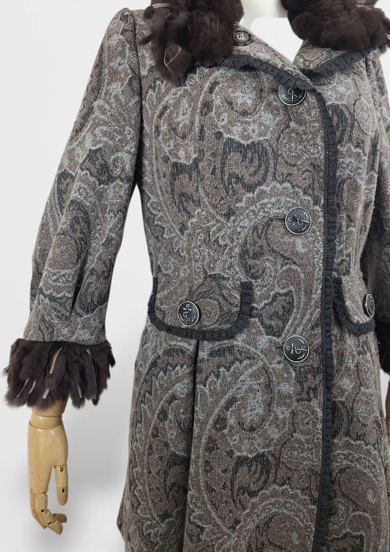 美品 伊太利屋　ラビットファー付きジャガード織り