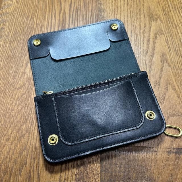 ビビ様オーダー専用　ミドルトラッカーウォレット　栃木レザーブラック　真鍮