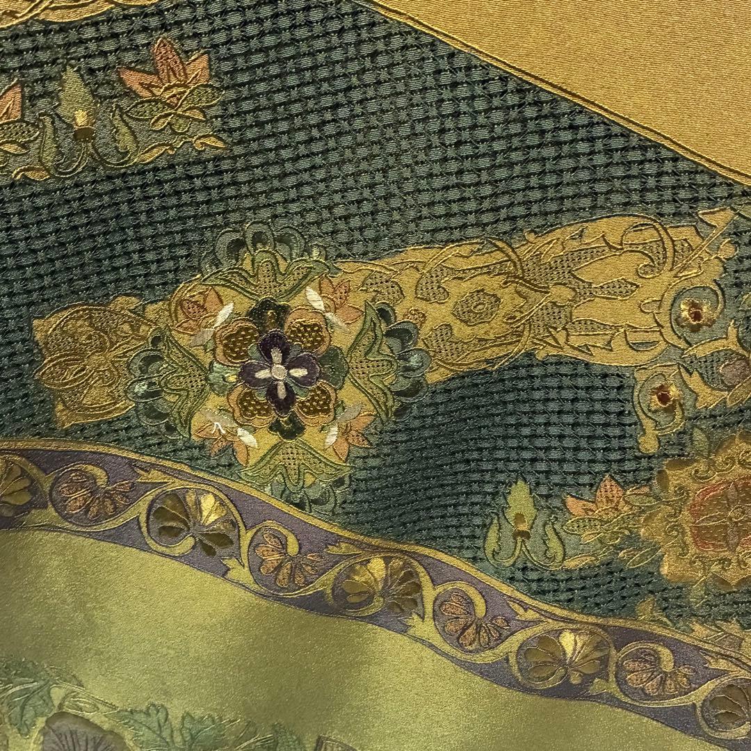 D52 訪問着 汕頭・蘇州刺繍 総刺繍 華文 唐草 正絹 着物 袷 未使用極美品