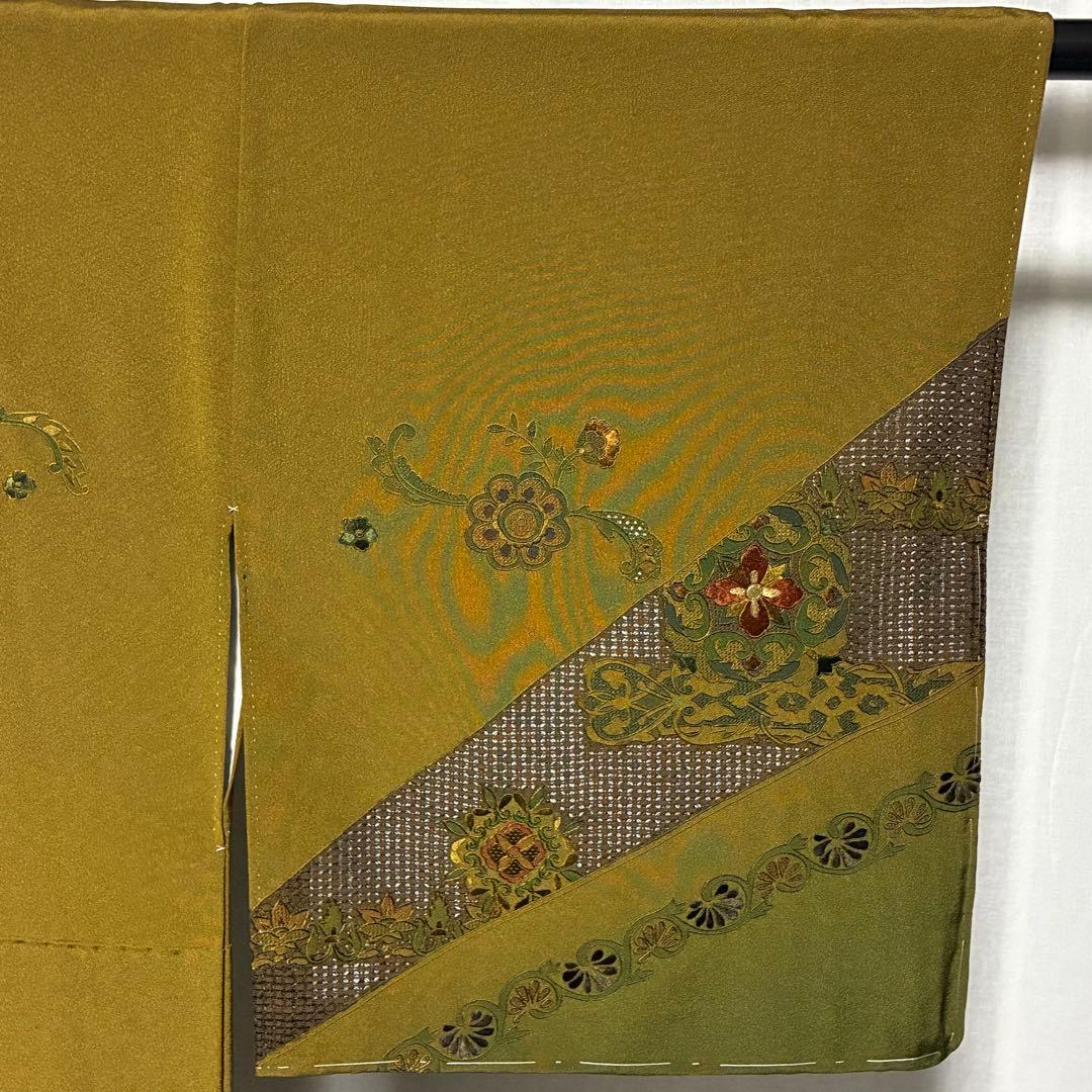 D52 訪問着 汕頭・蘇州刺繍 総刺繍 華文 唐草 正絹 着物 袷 未使用極美品