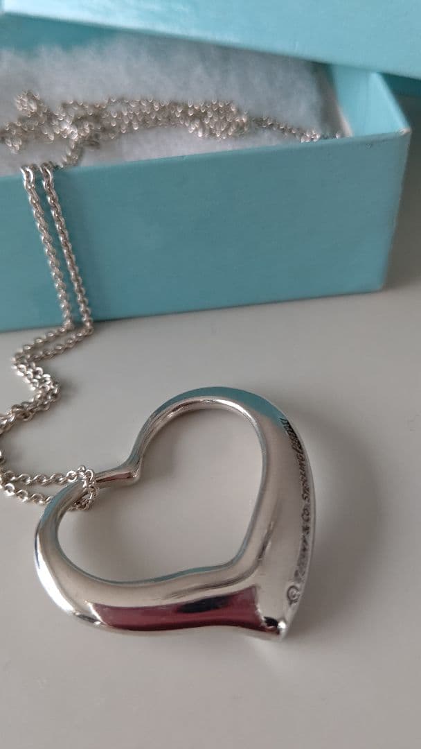 ティファニーラージオープンハートロングネックレスSV925 Box付き