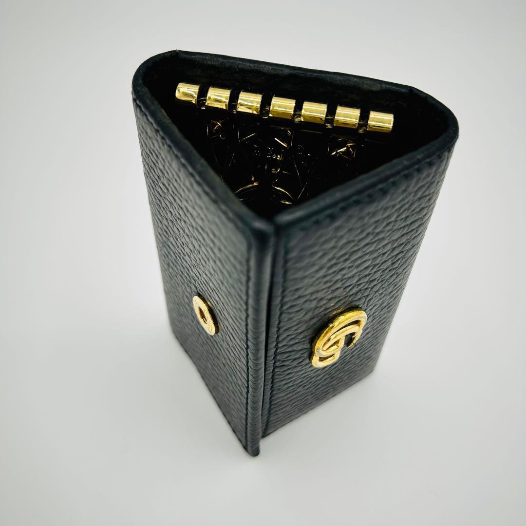 【美品・箱付き】Gucci グッチ6連キーケース　GGマーモントブラック