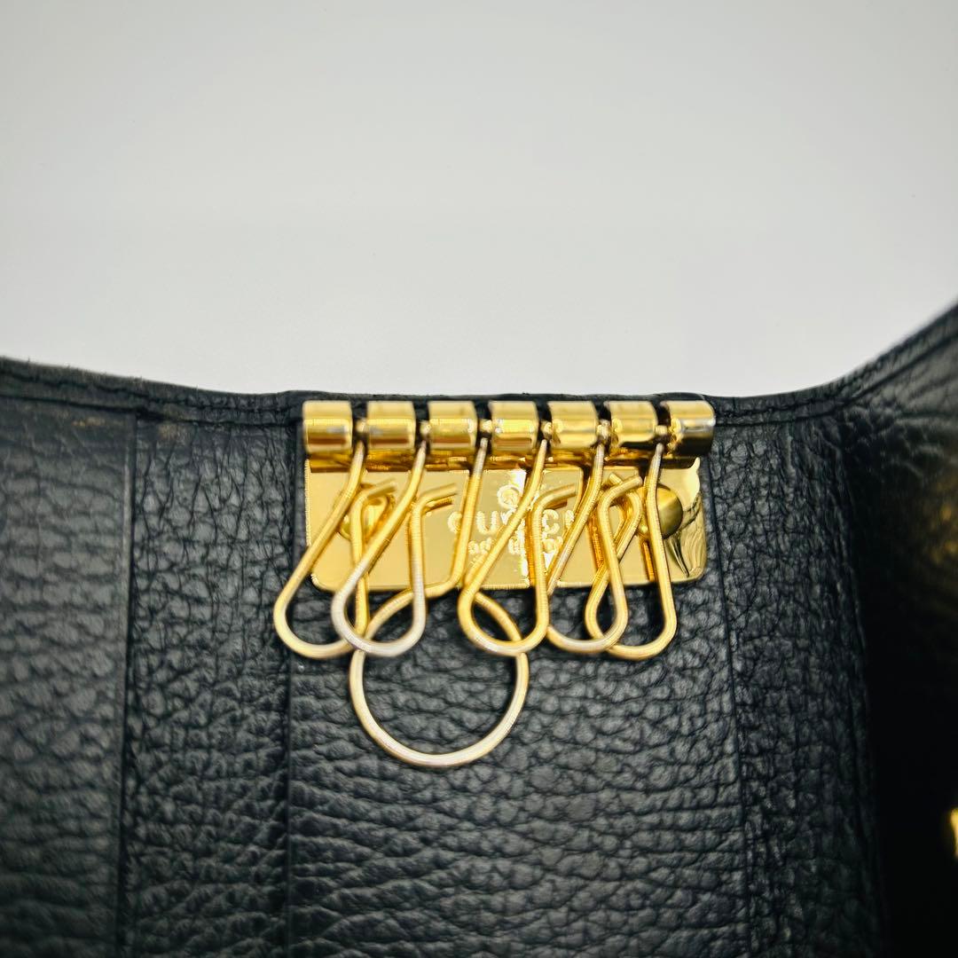 【美品・箱付き】Gucci グッチ6連キーケース　GGマーモントブラック