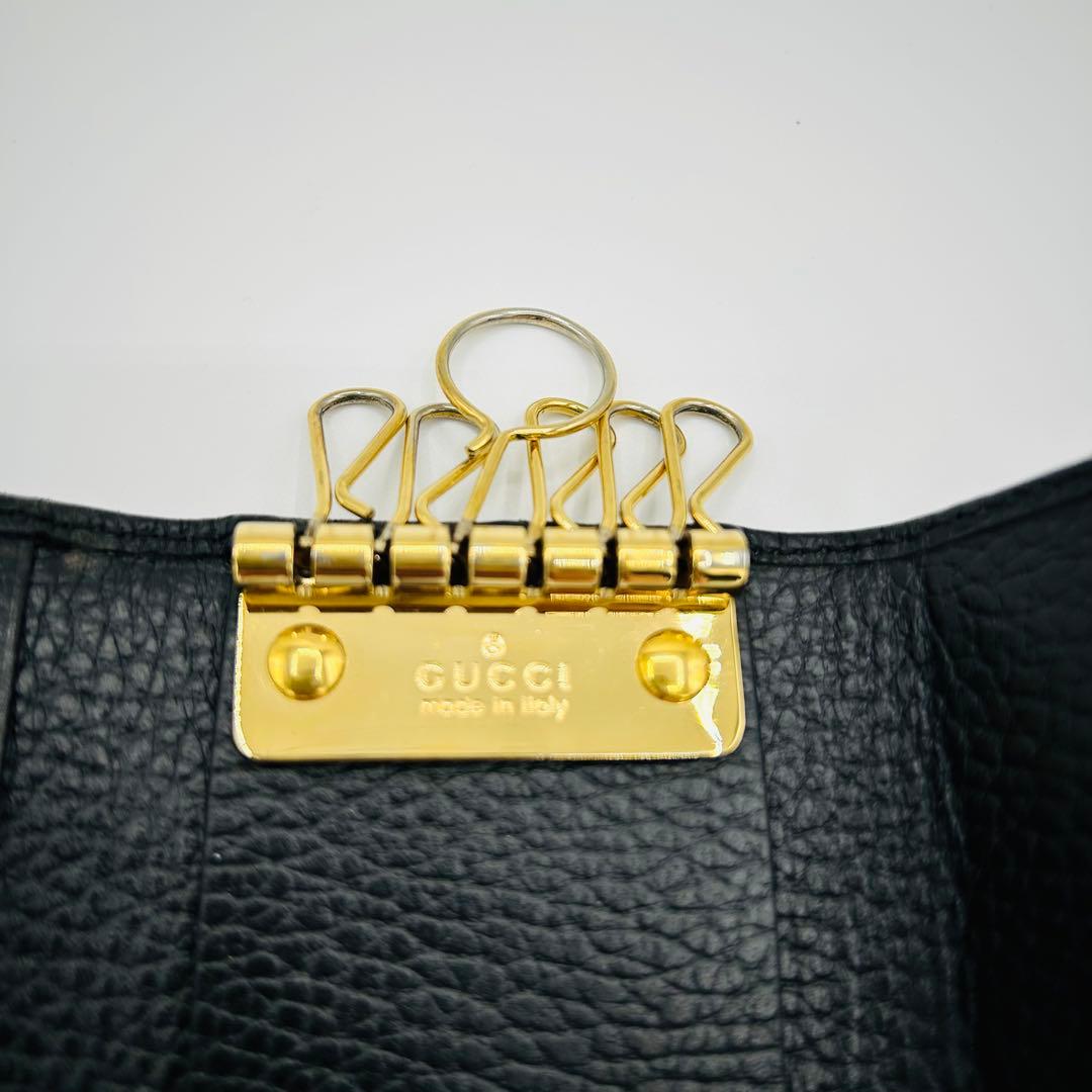 【美品・箱付き】Gucci グッチ6連キーケース　GGマーモントブラック