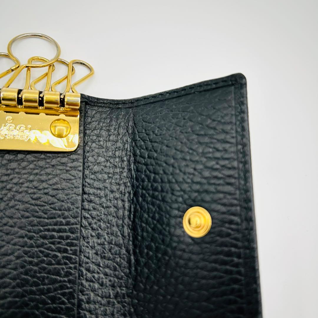 【美品・箱付き】Gucci グッチ6連キーケース　GGマーモントブラック