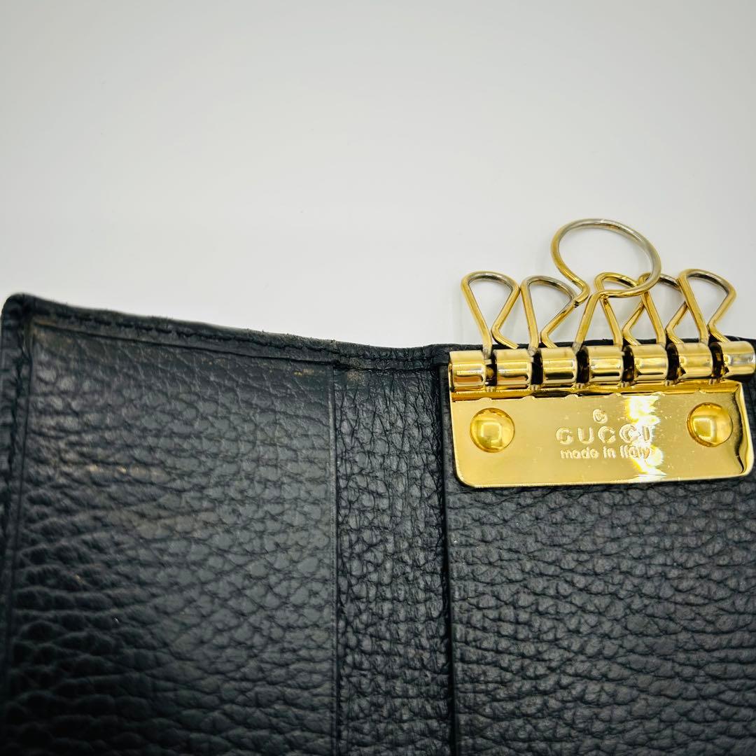 【美品・箱付き】Gucci グッチ6連キーケース　GGマーモントブラック