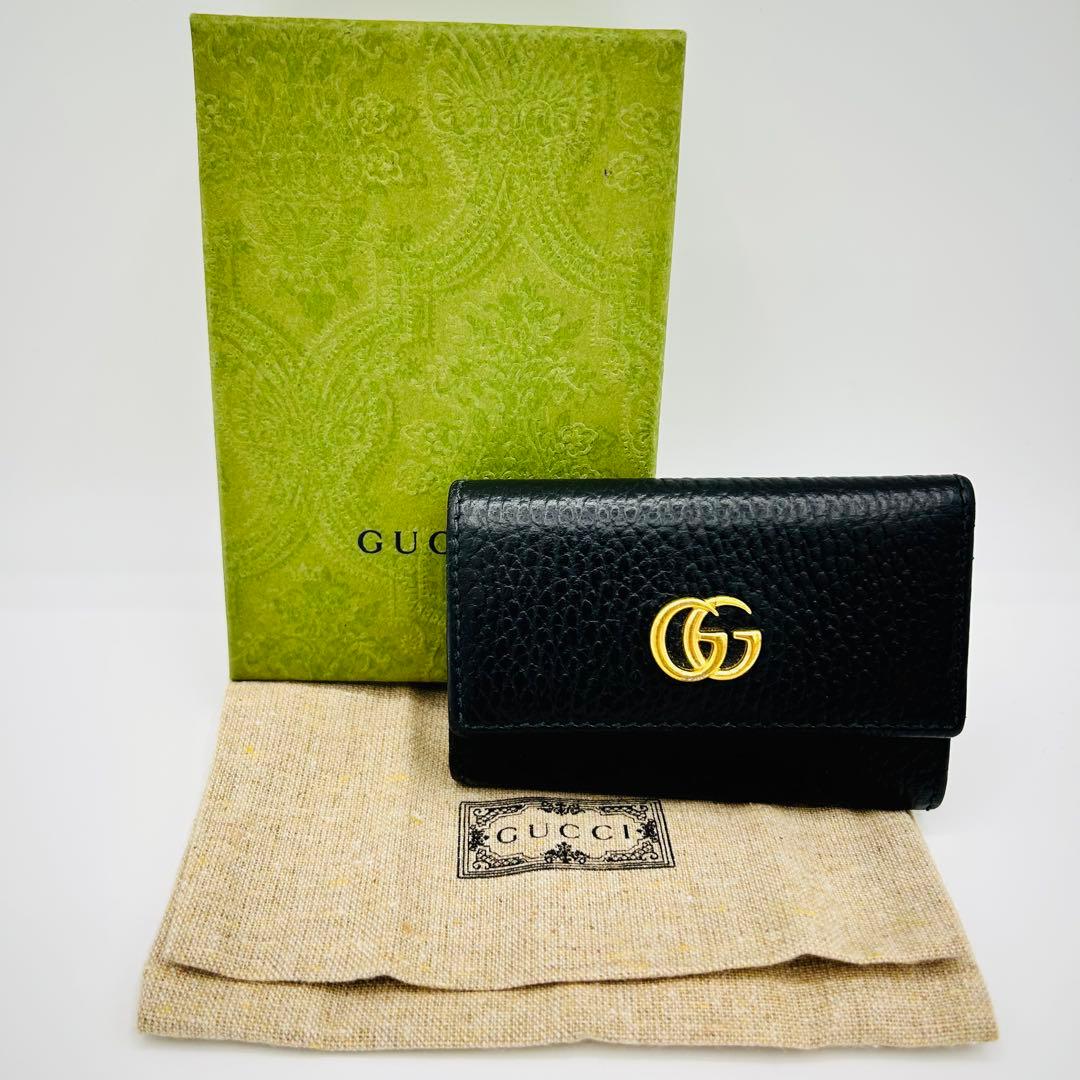 【美品・箱付き】Gucci グッチ6連キーケース　GGマーモントブラック