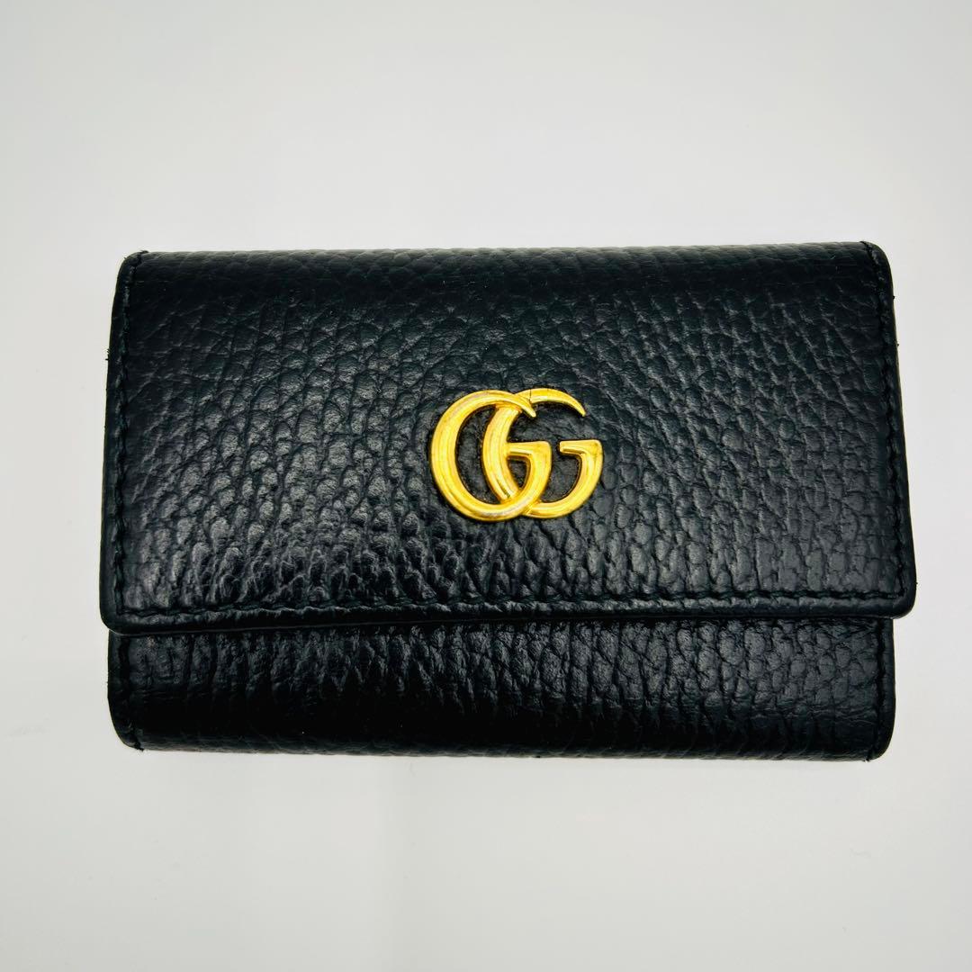 【美品・箱付き】Gucci グッチ6連キーケース　GGマーモントブラック