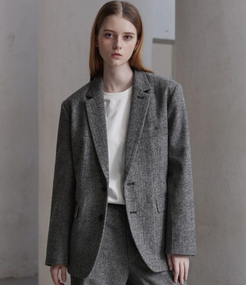 【CLEL】ツイードテーラードジャケット　グレー　S