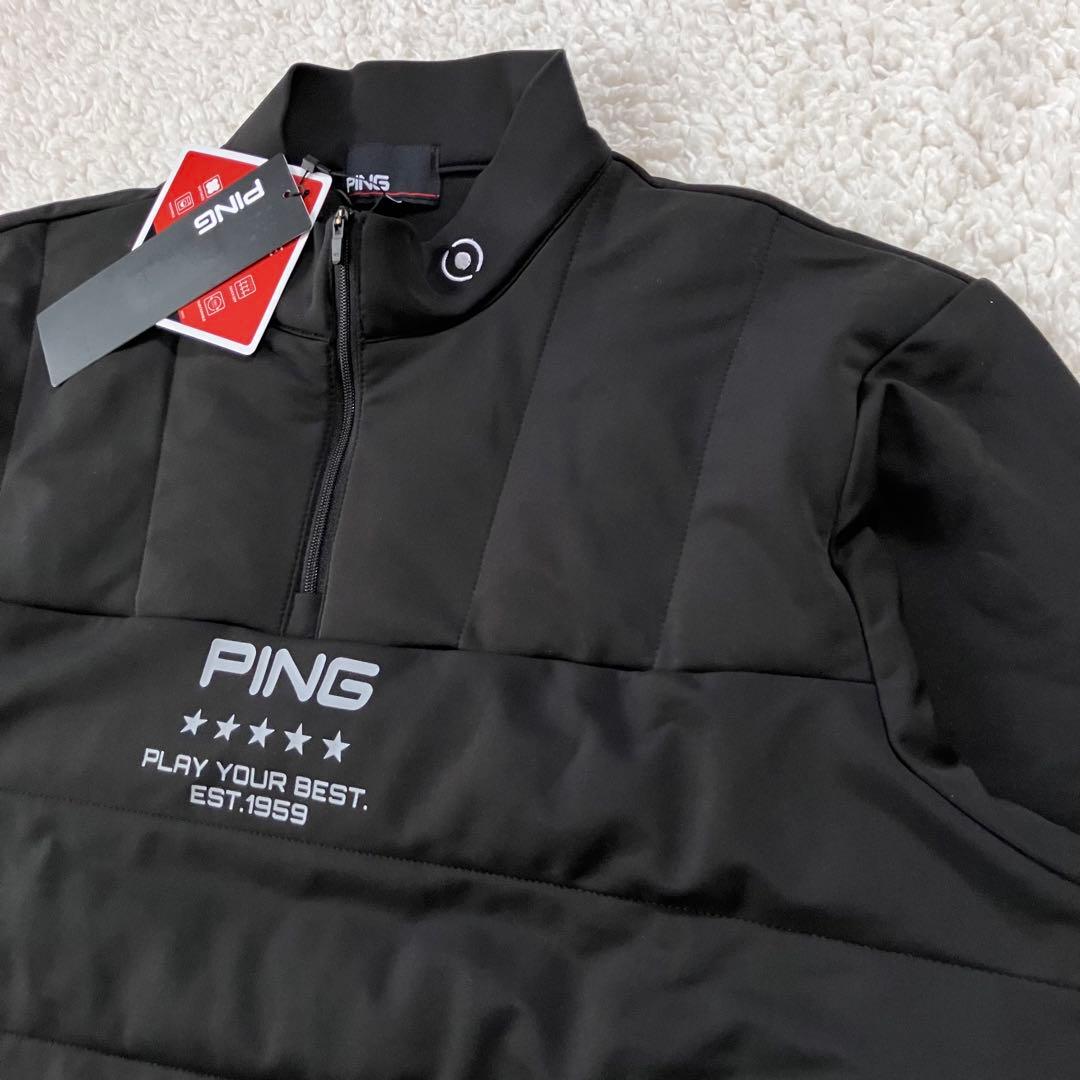 【新品】PING 2024年　キルティング ハーフジップシャツ　ブラック　LL