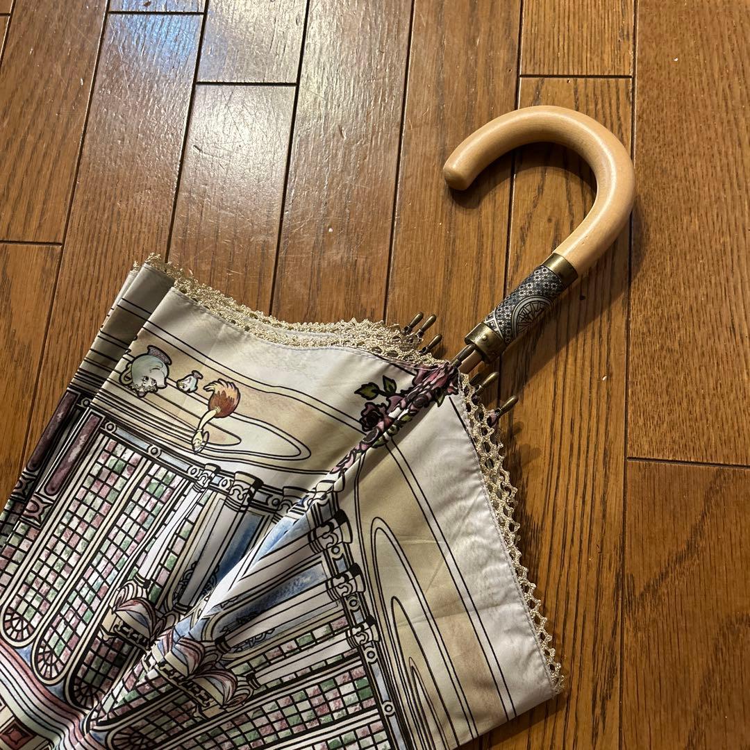 美品　美女と野獣　長傘　傘　長さ2段階　晴雨兼用　ディズニー　ステンドガラス風