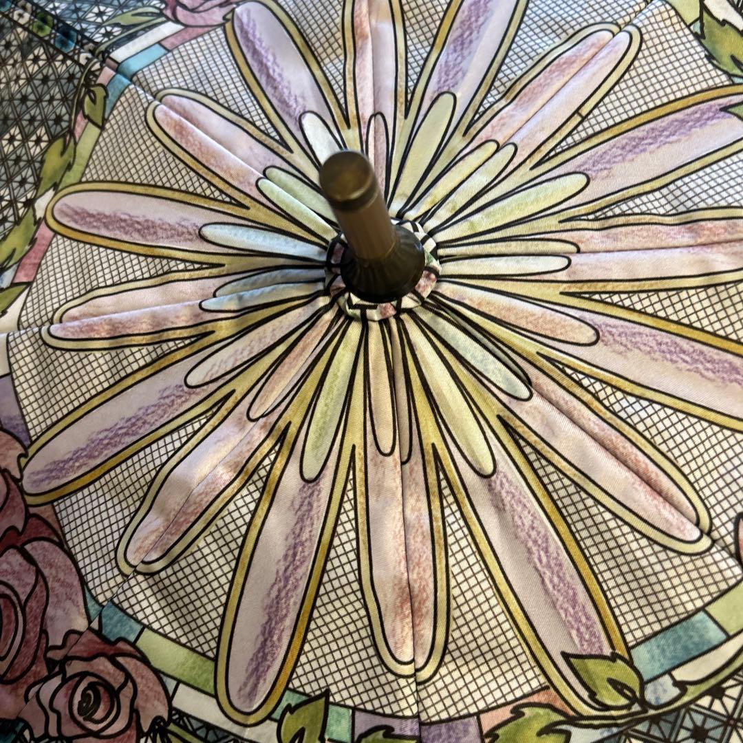 美品　美女と野獣　長傘　傘　長さ2段階　晴雨兼用　ディズニー　ステンドガラス風