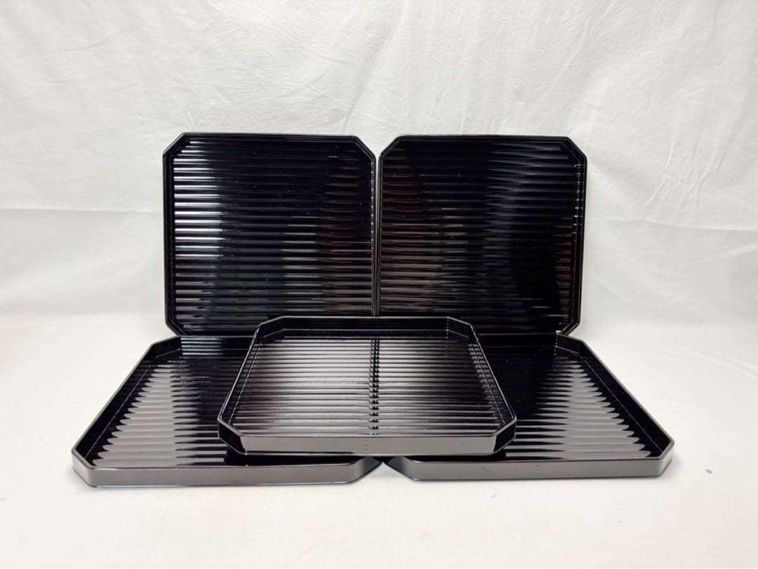 ほぼ未使用 懐石道具 溜塗 カンナ目 会席膳5客揃 元箱