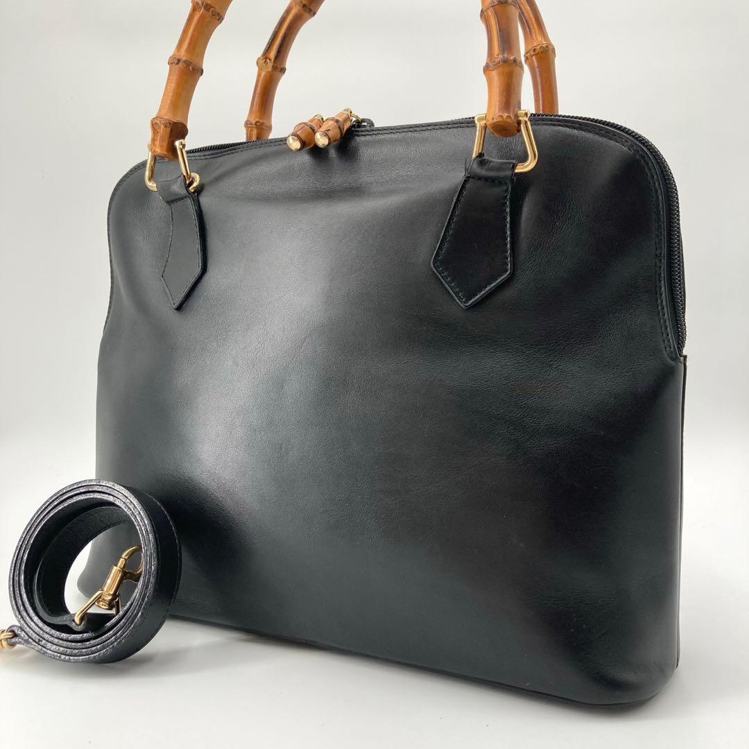 美品✨GUCCI グッチ バンブー 2way ショルダーバッグ レザー ブラック