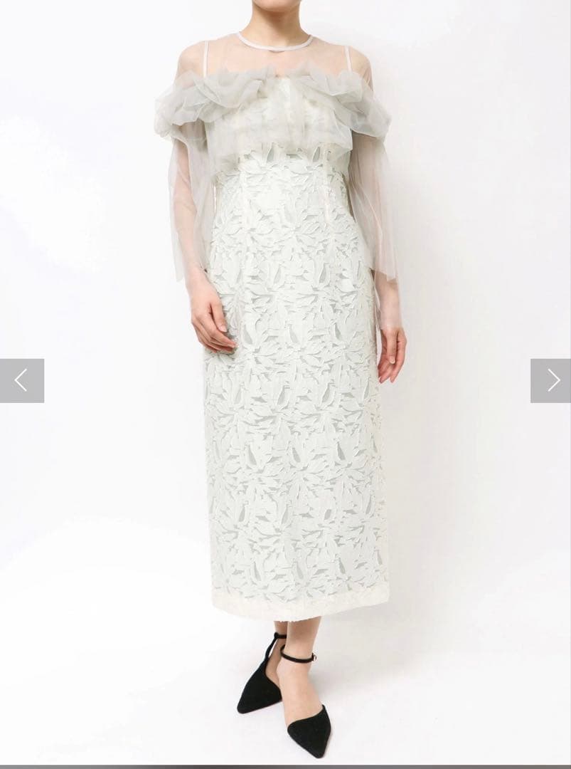 LADYボリュームチュールジャガードドレス
