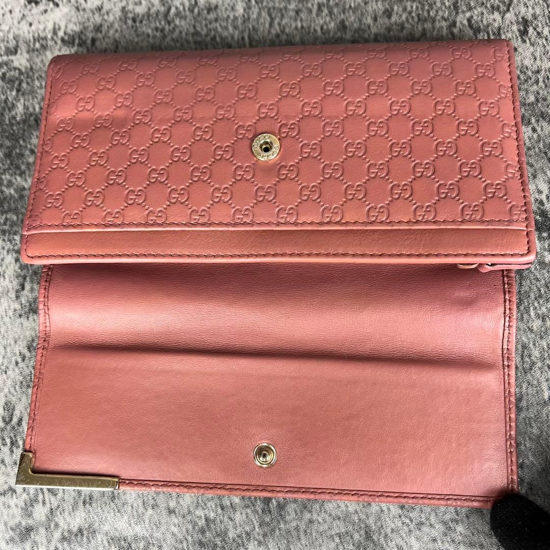 GUCCI マイクロGG シマ レザー 長財布 ピンク