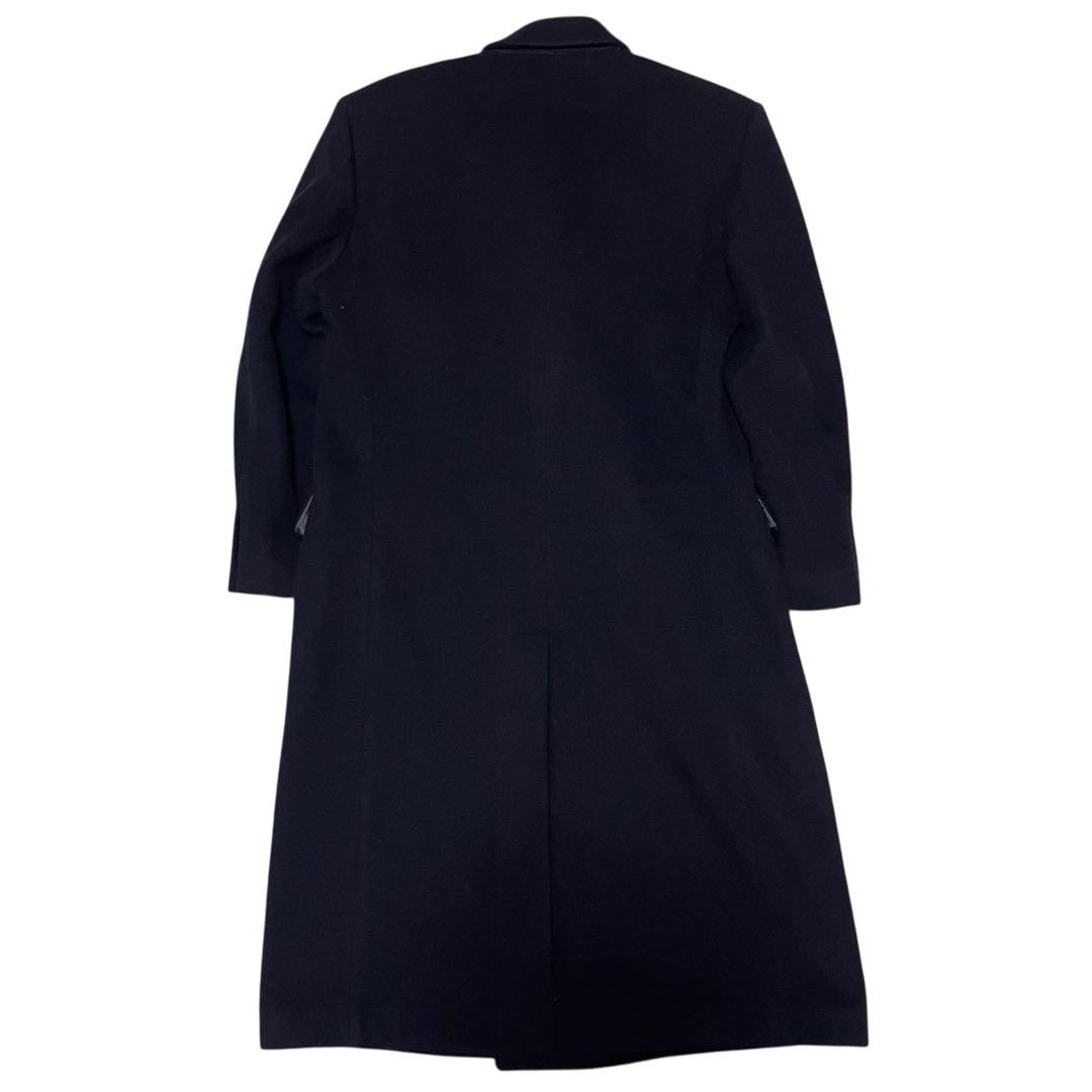 【カシミヤ20%×極美品×日本製】マキシ丈ロングダブルチェスターコート 濃紺 S