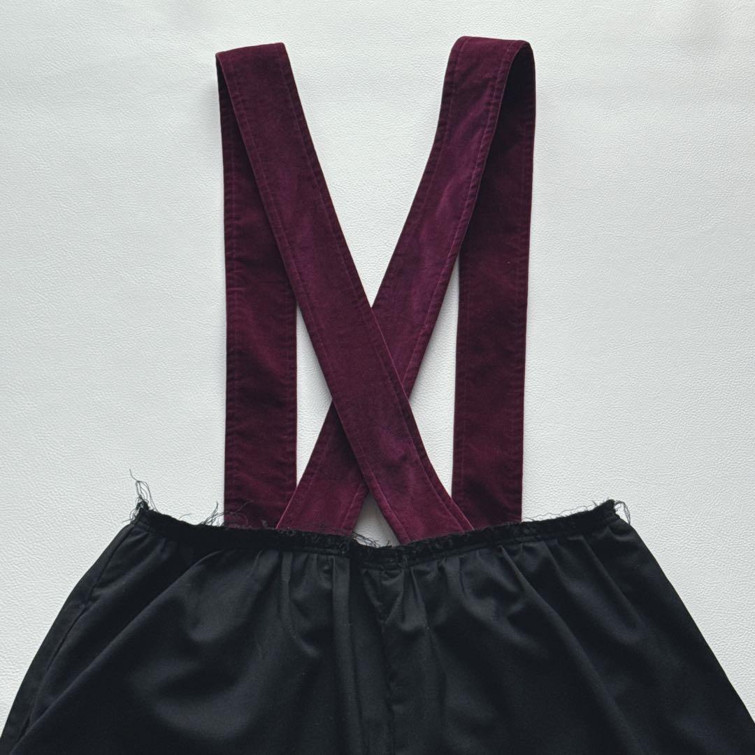 BLACKコムデギャルソン 吊りズボン　サロペット　ベロア　紫黒　サムエルパンツ