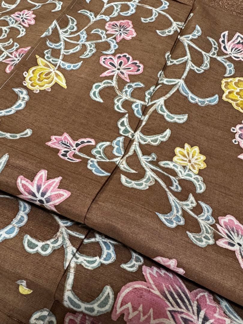 【銘品新品】京都老舗銘店「京ごふく細尾」 「木版染め」小千谷紬 玉糸 トール寸