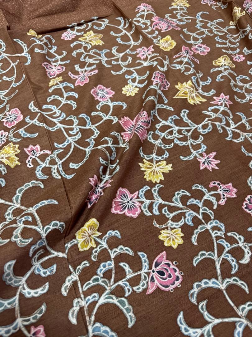 【銘品新品】京都老舗銘店「京ごふく細尾」 「木版染め」小千谷紬 玉糸 トール寸