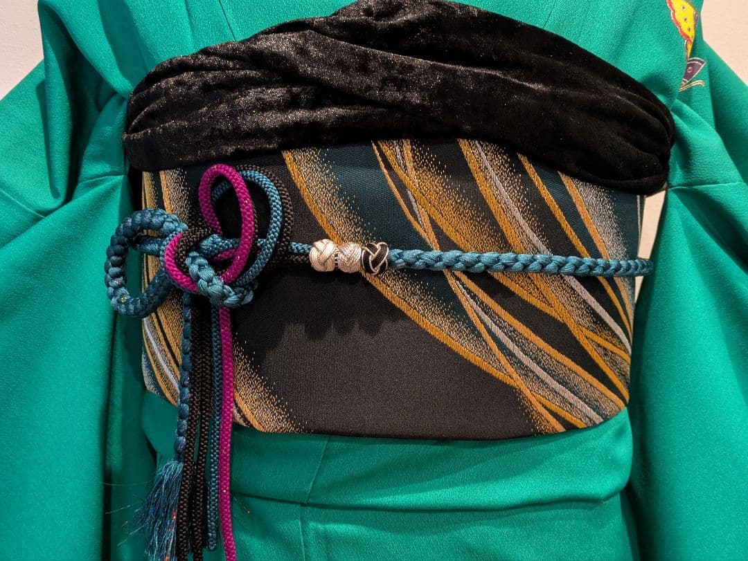 振袖フルセット 身丈164裄70 豪華振袖 金銀彩 緑 黒 更紗 逸品 成人式