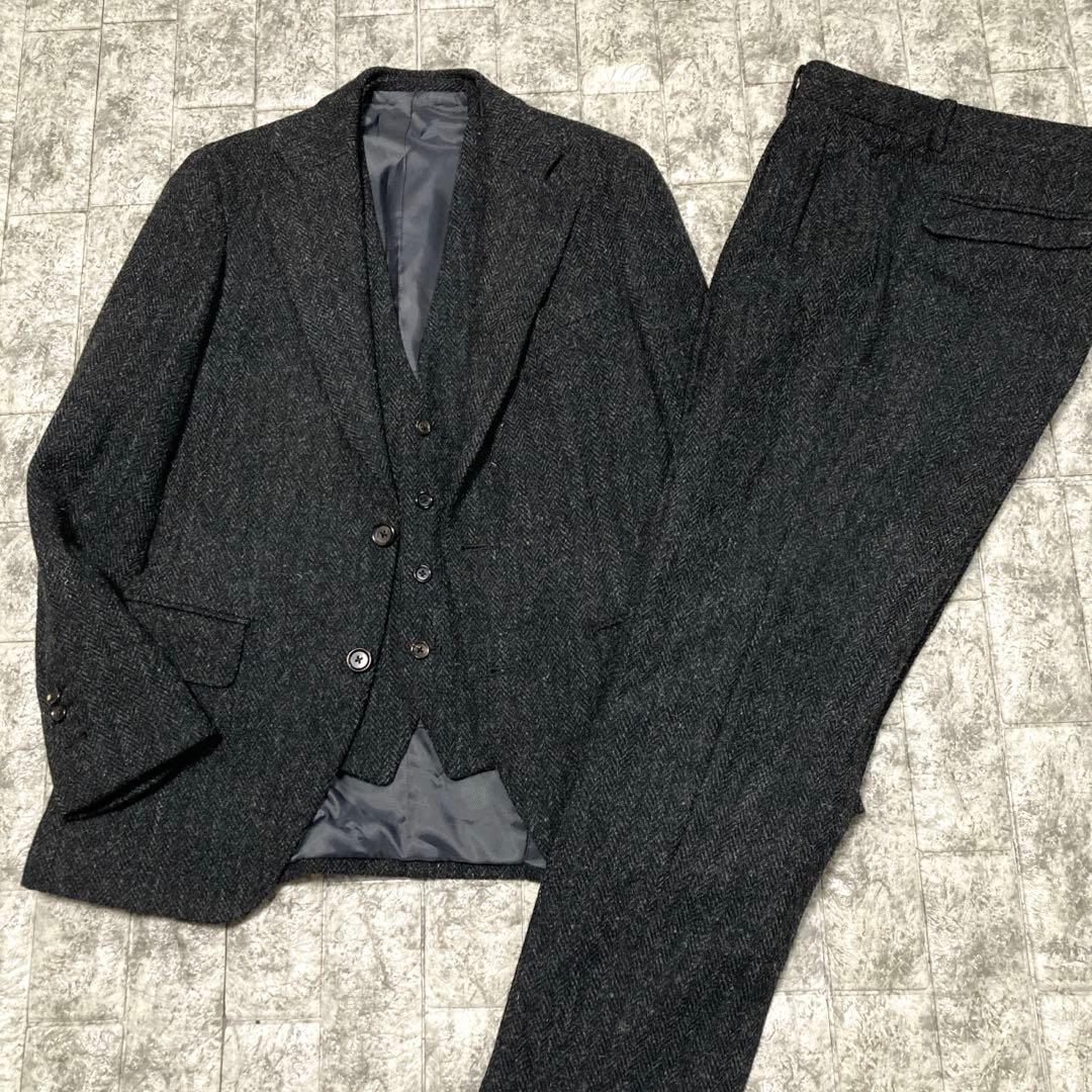 【極美品】スーツセレクト　ハリスツイード　スリーピース　人気　厚手