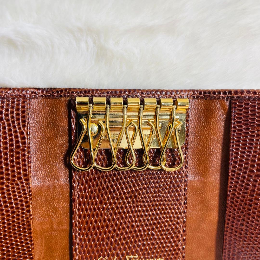 未使用保管品 フェラガモ ヴァラ リザード型押し キーケース レッド