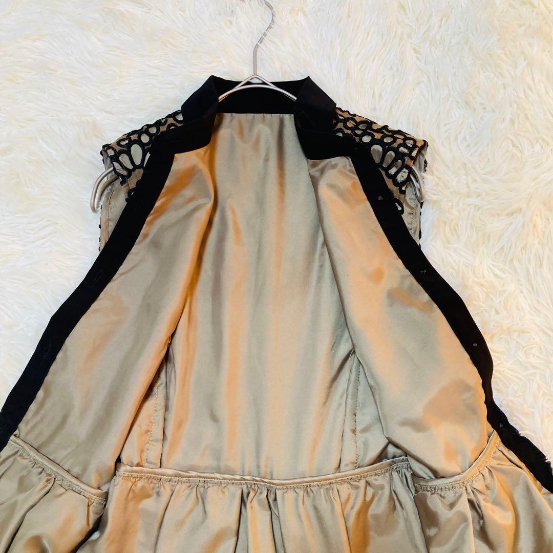 美品 ダイアグラム Aライン 総柄 刺繍 ベルト ノースリーブ ワンピース 36