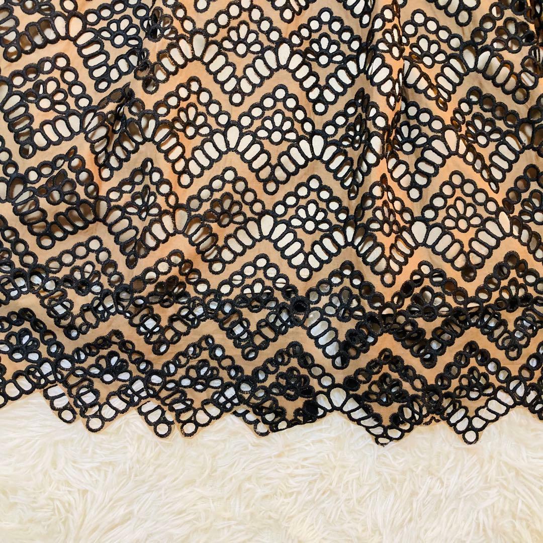 美品 ダイアグラム Aライン 総柄 刺繍 ベルト ノースリーブ ワンピース 36