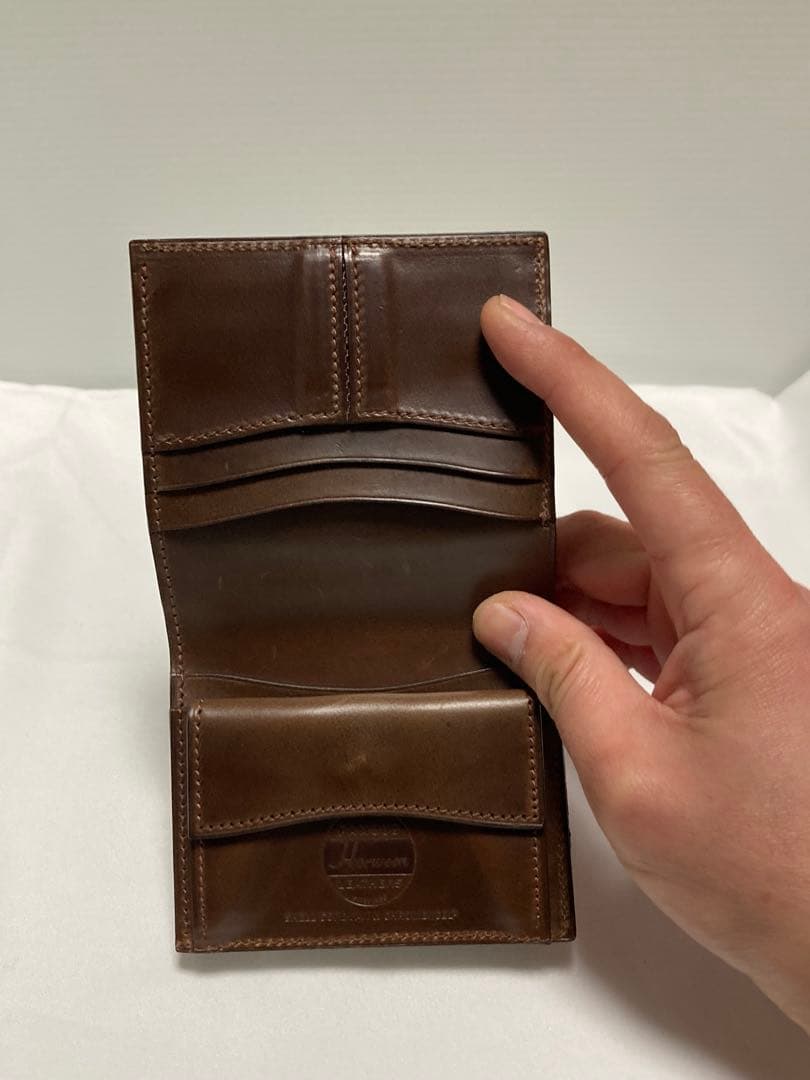 万双 ダブルホーウィン センターカバー二つ折り財布 Horween ブラウン