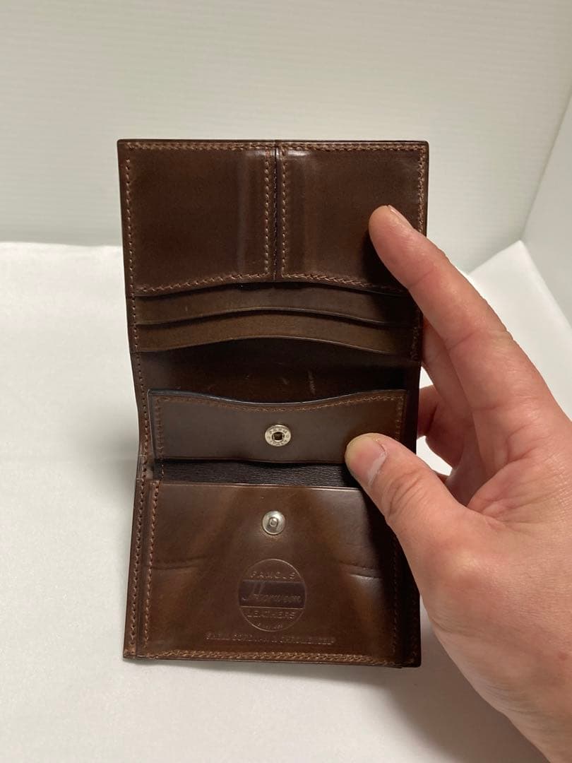 万双 ダブルホーウィン センターカバー二つ折り財布 Horween ブラウン