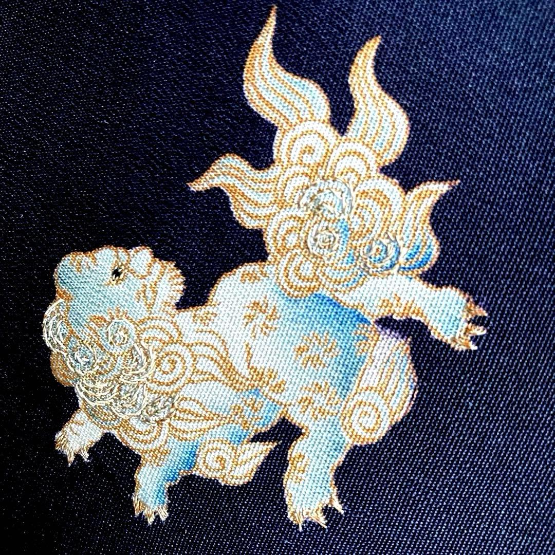 アンティーク名古屋帯　唐獅子　刺繍と染め　正絹　上質　大正ロマン　N3-26