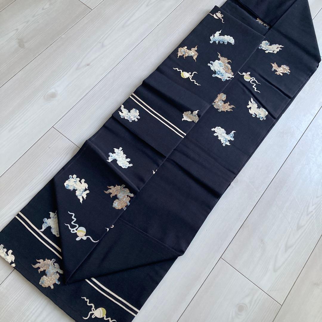 アンティーク名古屋帯　唐獅子　刺繍と染め　正絹　上質　大正ロマン　N3-26