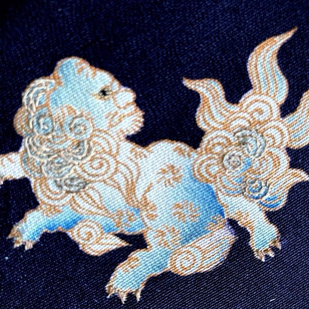 アンティーク名古屋帯　唐獅子　刺繍と染め　正絹　上質　大正ロマン　N3-26