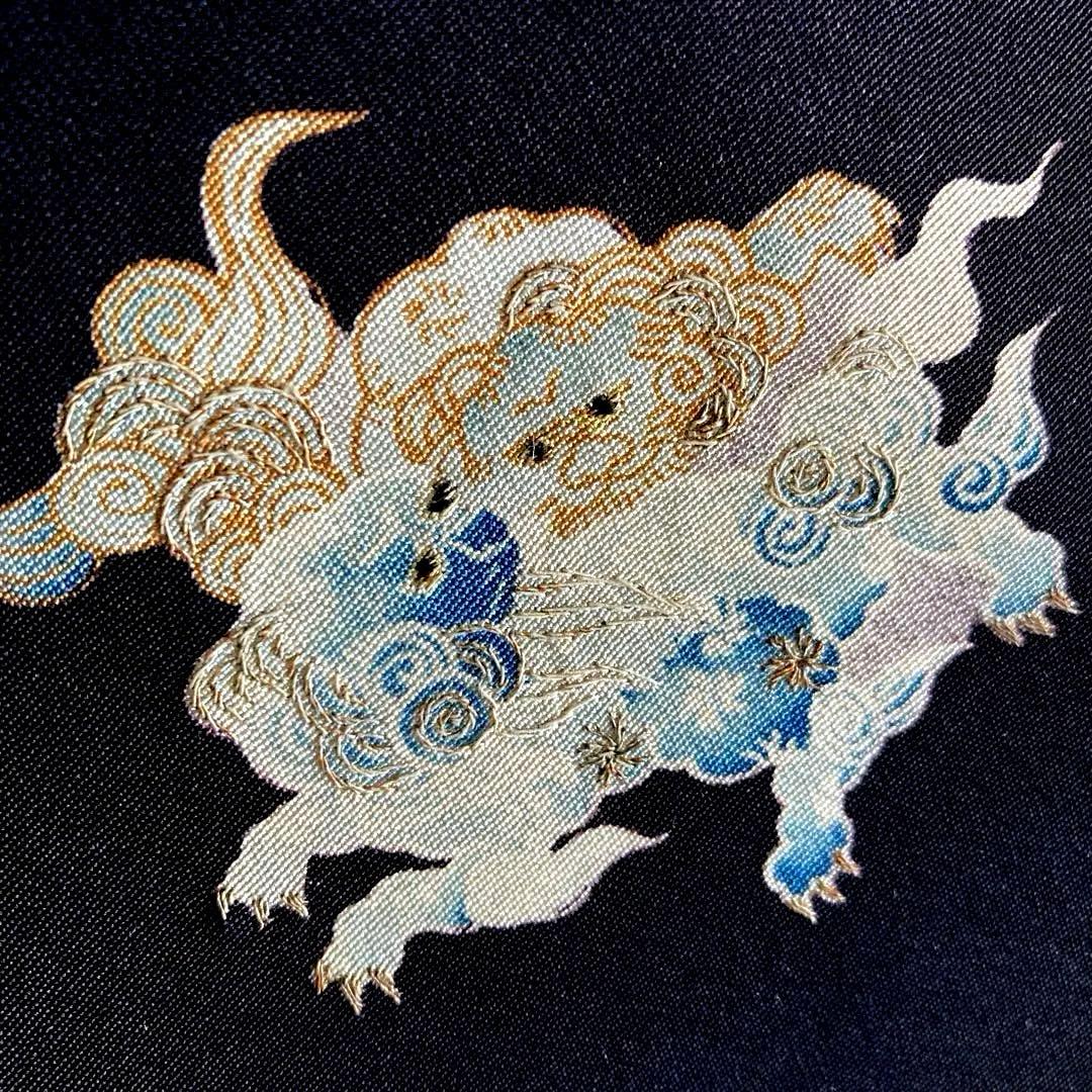 アンティーク名古屋帯　唐獅子　刺繍と染め　正絹　上質　大正ロマン　N3-26