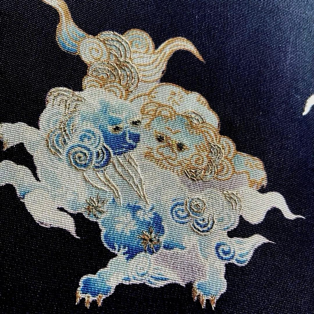 アンティーク名古屋帯　唐獅子　刺繍と染め　正絹　上質　大正ロマン　N3-26