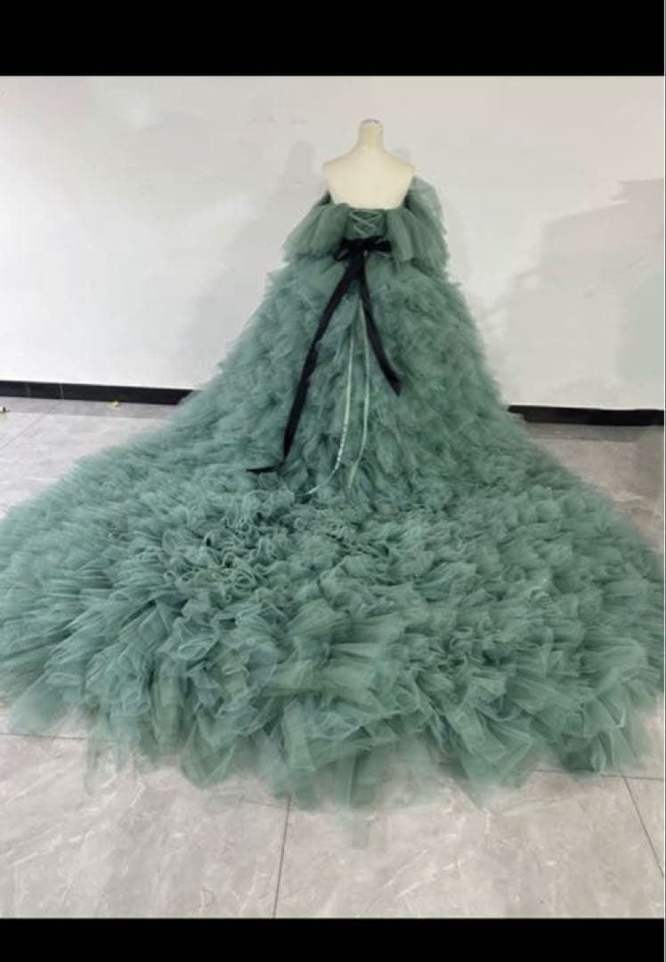 カラードレス　もふもふドレス　チュールドレス　ミント　グリーン　水色　韓国ドレス